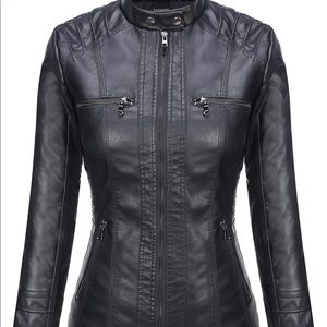 NWT faux leather moto jacket with removable hood. XL purchased but never worn.